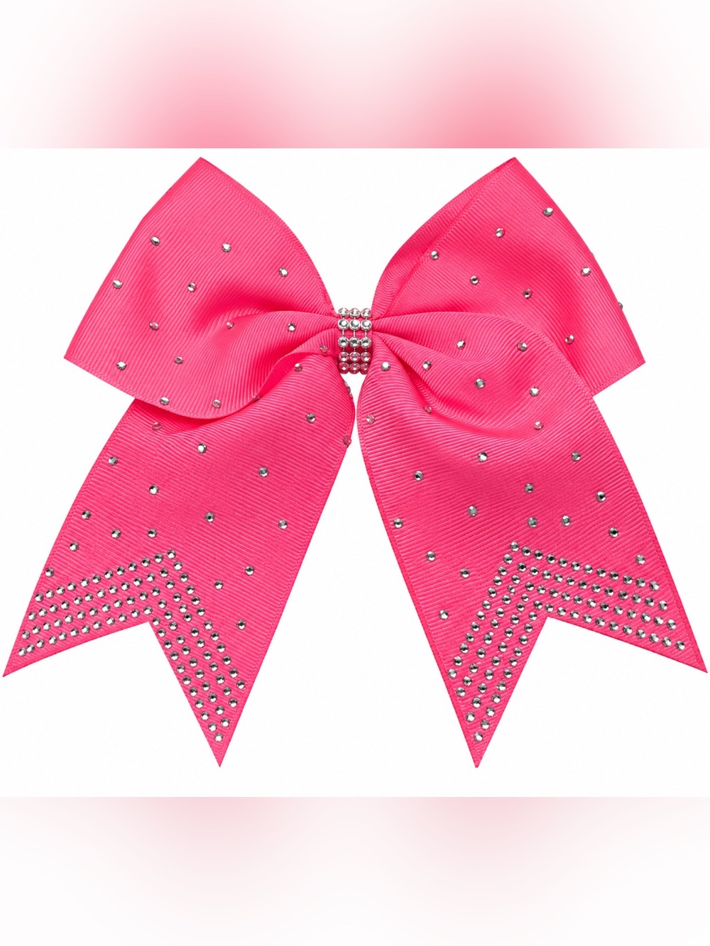 Girls Hot Pink Rhinestone Cheer Bow Ponytail Holder Sparkle Hair Bow